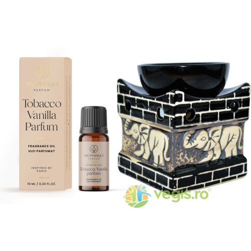 Set ulei parfumat tabaco vanilla 10ml aromatique + suport mare pentru ulei aromat elefant bispol
