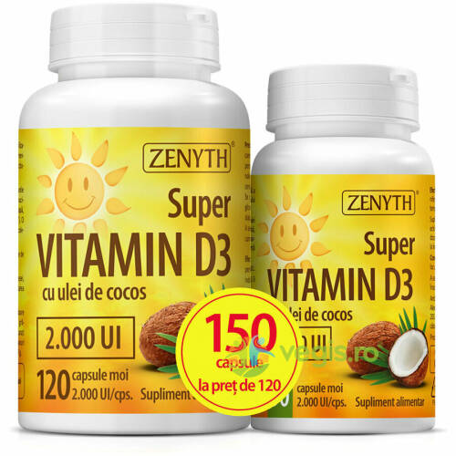 Super vitamina d3 2000ui pachet 120cps+30cps gratis