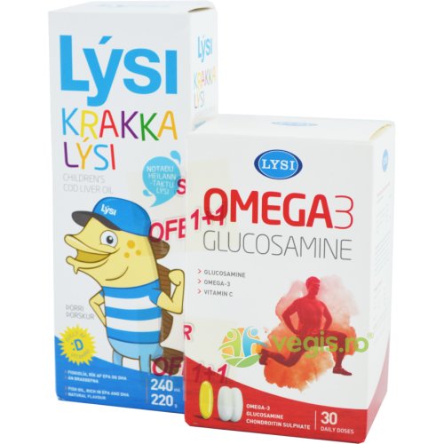 Ulei din ficat de cod (cod liver) pentru copii 240ml + omega 3 glucosamine 30cps pachet