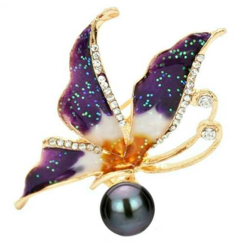 Brosa pandantiv fluture mov cu perla naturala neagra - cadouri si perle