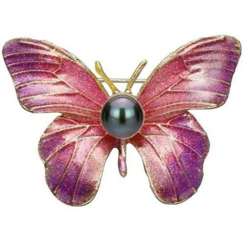 Brosa pandantiv fluture mov cu perla naturala neagra de 8 mm - cadouri si perle