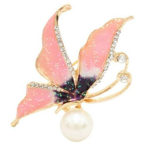 Brosa pandantiv fluture roz cu perla naturala alba - cadouri si perle