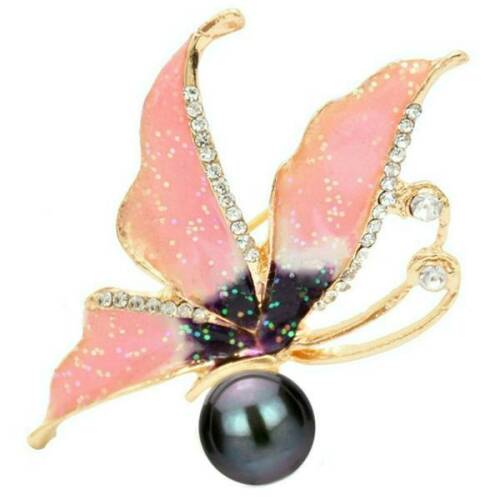 Brosa pandantiv fluture roz cu perla naturala neagra - cadouri si perle