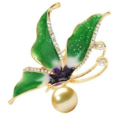 Brosa pandantiv fluture verde cu perla naturala crem - cadouri si perle