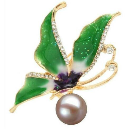 Brosa pandantiv fluture verde cu perla naturala lavanda - cadouri si perle