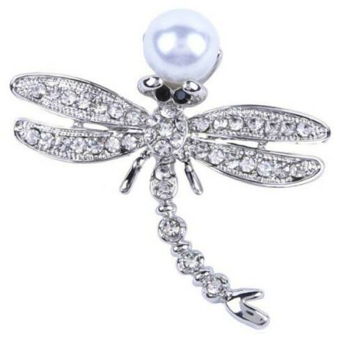 Brosa pandantiv libelula cu perla naturala alba si zirconii - cadouri si perle