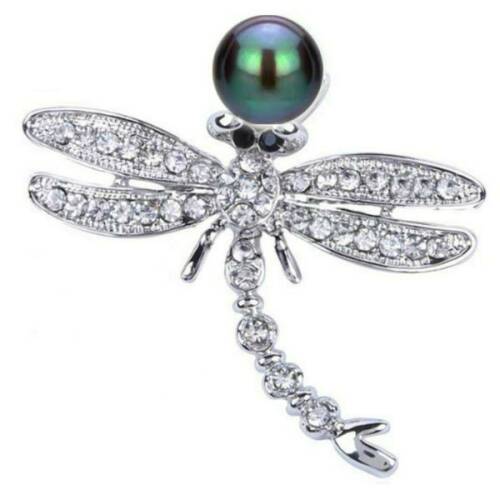 Brosa pandantiv libelula cu perla naturala neagra si zirconii - cadouri si perle