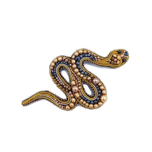 Brosa sarpe auriu cu perle, handmade, snake, zia fashion