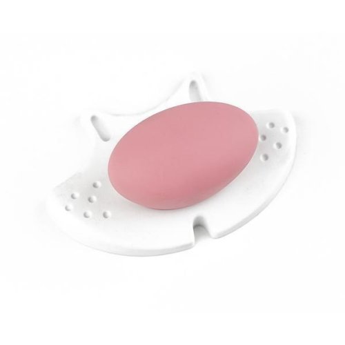 Buton pentru mobila copii joy pisica, finisaj alb cu nasuc roz cb, 30 mm