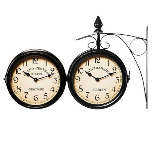 Ceas de perete gara vintage cu 2 fete, negru, 17 cm caerus capital