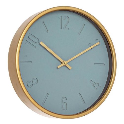 Ceas de perete metal sticla auriu albastru rotund ticking diametru 30 cm
