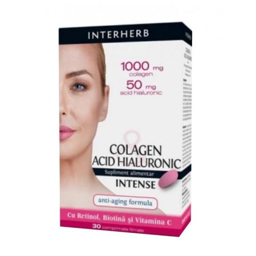 Colagen acid hialuronic cu retinol, biotina si vitamina c - interherb intense anti-aging, 30 comprimate