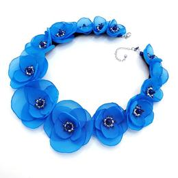 Colier cu flori albastre, statement, blossom, zia fashion