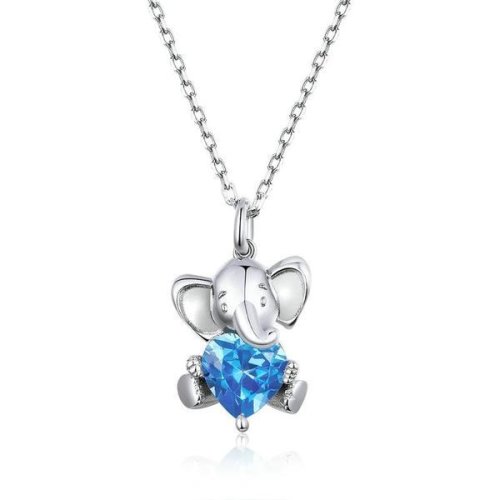 Colier cu lantisor din argint 925 ocean blue heart cz elephant