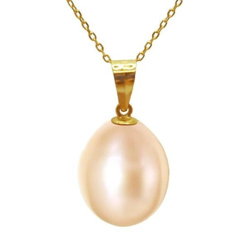 Colier cu pandantiv, aur galben de 14k si perla naturala premium crem, rara, forma lacrima, de 11/9 mm