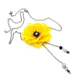 Colier lung elegant, floare galbena, daisy, zia fashion