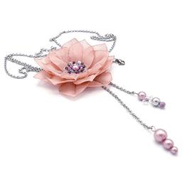 Colier lung elegant, floare roz pudra, pink fairy, zia fashion