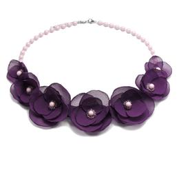 Colier statement cu flori mov, lovely purple, zia fashion
