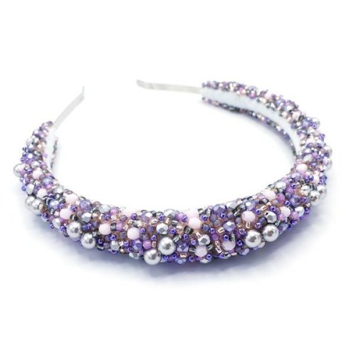 Coronita par cu perle si cristale lila - argintiu, handmade, royal, zia fashion