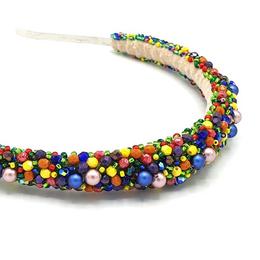 Coronita par multicolora cu perle swarovski, handmade, rainbow, zia fashion