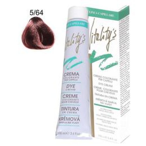 Crema coloranta permanenta - vitality's linea capillare dye cream, nuanta 5/64 light copper mahogany chestnut, 100ml