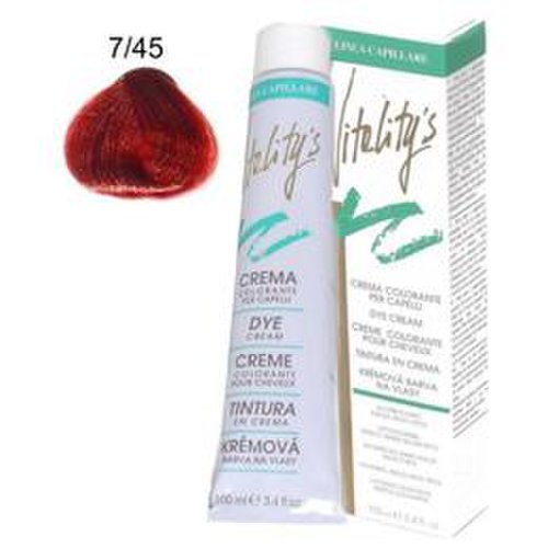 Crema coloranta permanenta - vitality's linea capillare dye cream, nuanta 7/45 deep medium red, 100ml