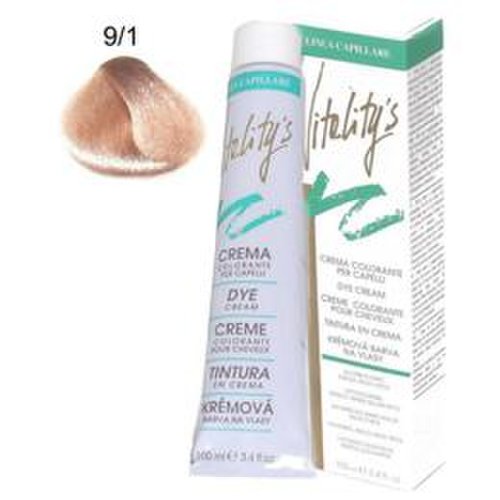 Crema coloranta permanenta - vitality's linea capillare dye cream, nuanta 9/1 super light ash blond, 100ml