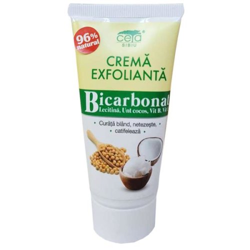 Crema exfolianta 96% naturala cu bicarbonat - ceta sibiu lecitina, unt cocos, vit b, vit e, 50 ml