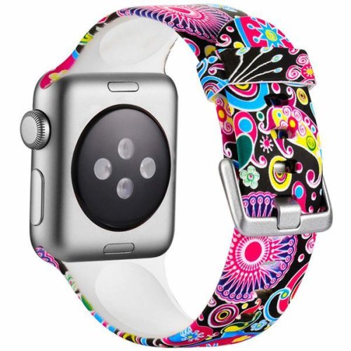 Curea compatibila cu apple watch 1/2/3/4, bratara trendy, silicon, 38mm, motiv floral, motrix