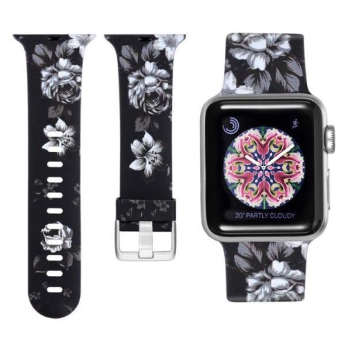 Curea compatibila cu apple watch 1/2/3/4, bratara trendy, silicon, 40mm, gray flower, motrix