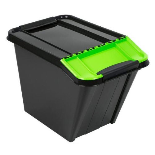 Cutie depozitare suprapozabila slanted plast team, plastic, negru + verde, 58 l