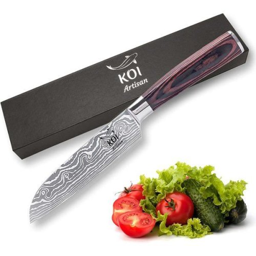 Cutit santoku chef’s knifes koi artisan din otel japonez pentru carne, peste, legume, cutie cadou 