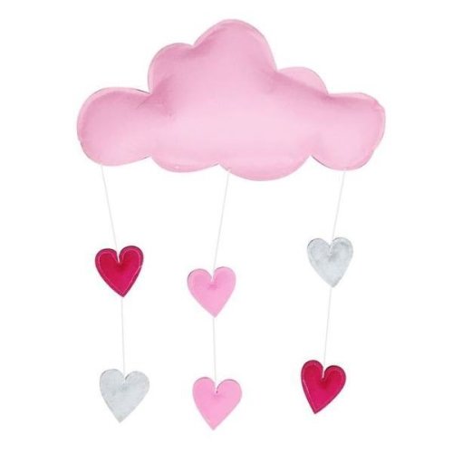 Decoratiune pentru camera copilului, nor roz cu inimi 36x21 cm