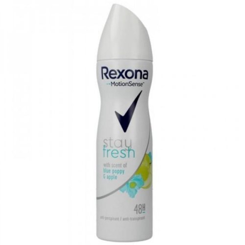 Deodorant antiperspirant spray pentru femei cu mac albastru si mar - rexona motionsense stay fresh with scent of blue poppy   apple 48h, 150ml