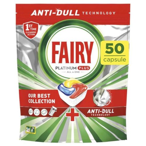 Detergent capsule pentru masina de spalat vase - fairy platinum plus anti-dull all in one, 50 capsule