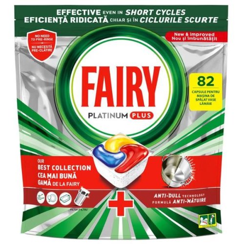 Detergent capsule pentru masina de spalat vase - fairy platinum plus anti-dull all in one, 82 capsule