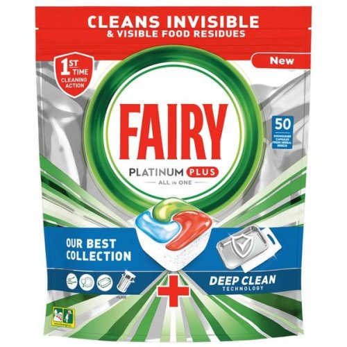 Detergent capsule pentru masina de spalat vase - fairy platinum plus deep clean all in one, 50 capsule