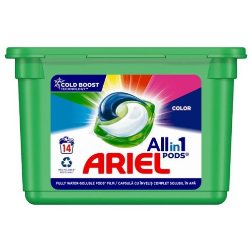 Detergent capsule pentru rufe colorate - ariel all in 1 pods color, 14 buc