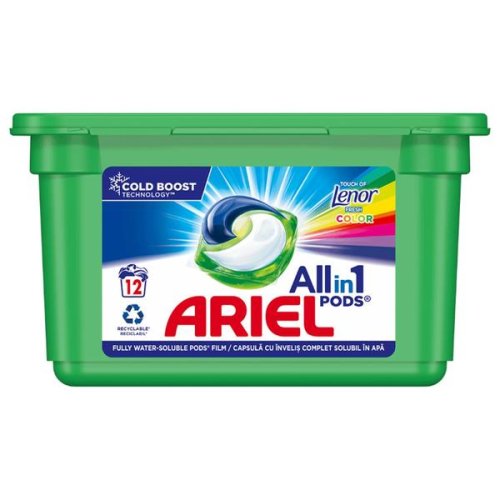 Detergent capsule pentru rufe colorate - ariel all in 1 pods touch of lenor fresh color, 12 buc