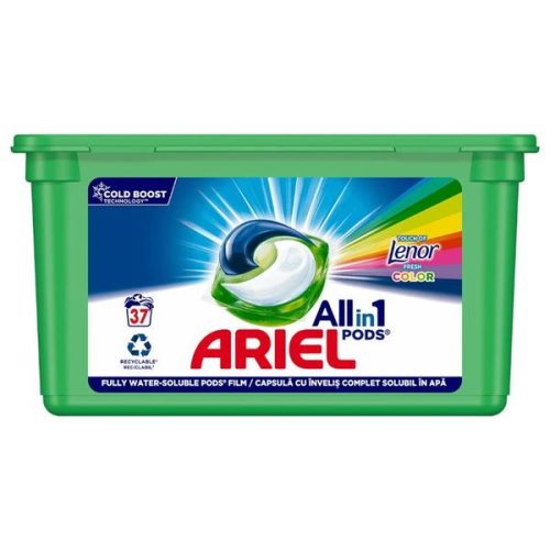 Detergent capsule pentru rufe colorate - ariel all in 1 pods touch of lenor fresh color, 37 buc