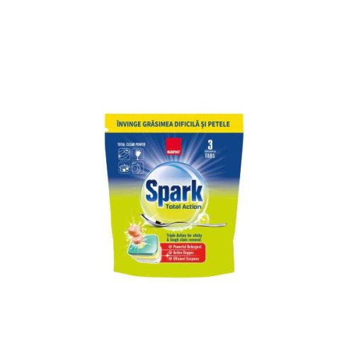 Detergent tablete pentru masina de spalat vase - sano spark total action, 3 tablete