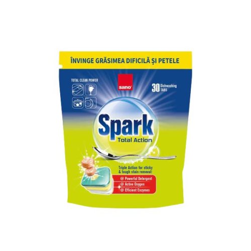 Detergent tablete pentru masina de spalat vase - sano spark total action, 30 tablete