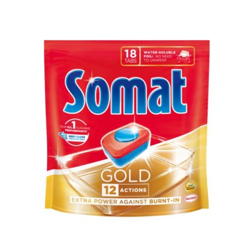 Detergent tablete pentru masina de spalat vase - somat gold 12 actions extra power against burn-it, 18 buc