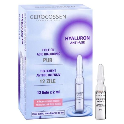 Fiole cu acid hialuronic pur - hyaluron anti-age, gerocossen laboratoires, 12 fiole x 2 ml