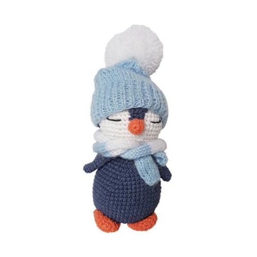 Jucarie crosetata manual - pinguin cu caciulita bleu - maimutzeria tiarra 