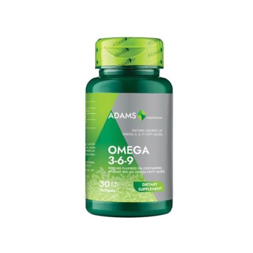 Omega 3-6-9 ulei din seminte de in 1000 mg flaxseed oil adams supplements, 30 capsule