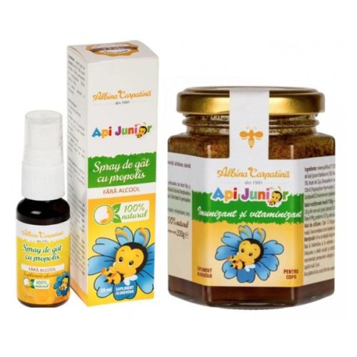 Pachet apijunior - imunizant si vitaminizant, 200 grame + spray de gat, 20 ml, albina carpatina