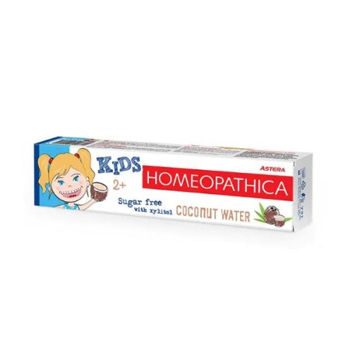 Pasta de dinti homeopatica cu aroma de cocos pentru copii - astera kids homeopathica coconut water 2+, 50 ml