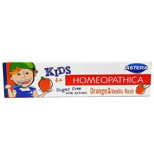 Pasta de dinti homeopatica cu aroma de portocala si vanilie pentru copii - astera kids homeopathica orange vanilla rush 4+, 50 ml