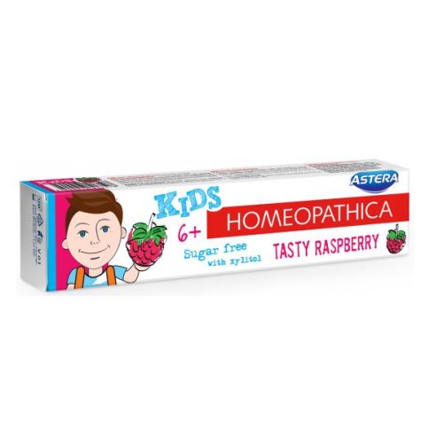 Pasta de dinti homeopatica cu aroma de zmeura pentru copii - astera kids homeopathica tasty raspberry 6+, 50 ml